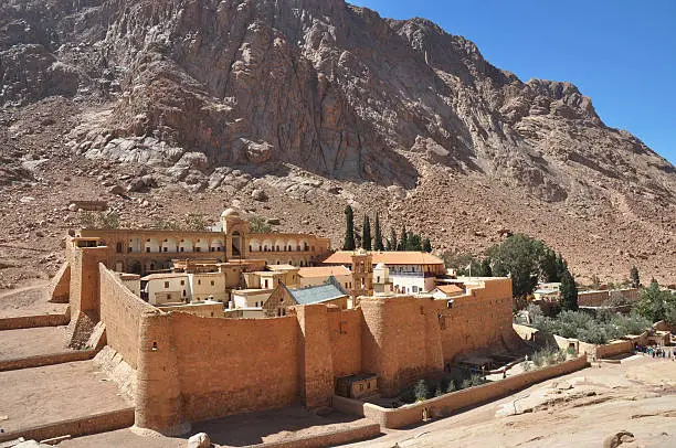 Beautiful mountain cloister landscape. Saint Catherine's Monastery in Sinai Peninsula, Egypt.
