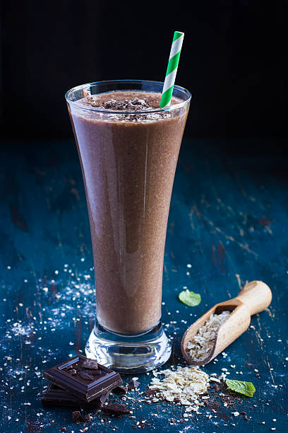 istock chocolate milk smothie with oat flakes 469309710