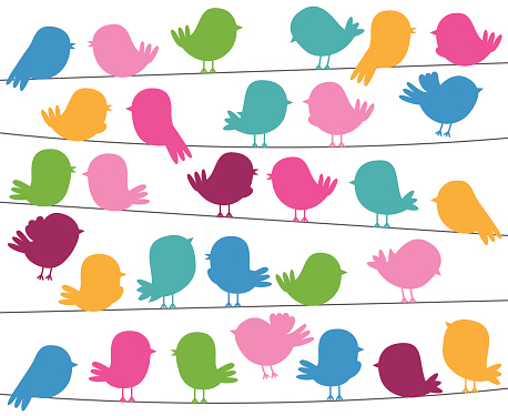 Cute Cartoon Style Bird Silhouettes in Vector Format. No transparencies or gradients used. Large JPG included. Each element is individually grouped for easy editing.