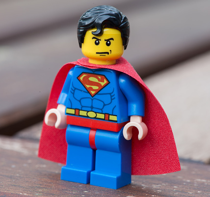 Issaquah, WA, USA - March 28, 2015: Portrait of Lego Superman Minifigure posing