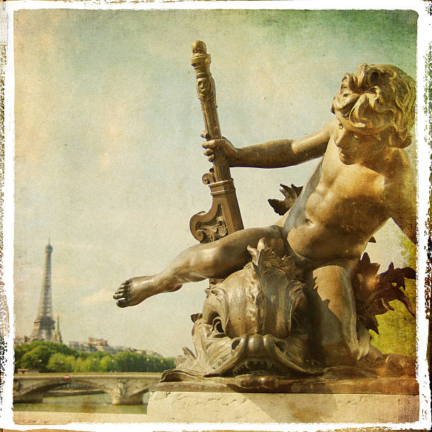Tilt-shift miniature view of the River Seine from Paris with vintage filter effect