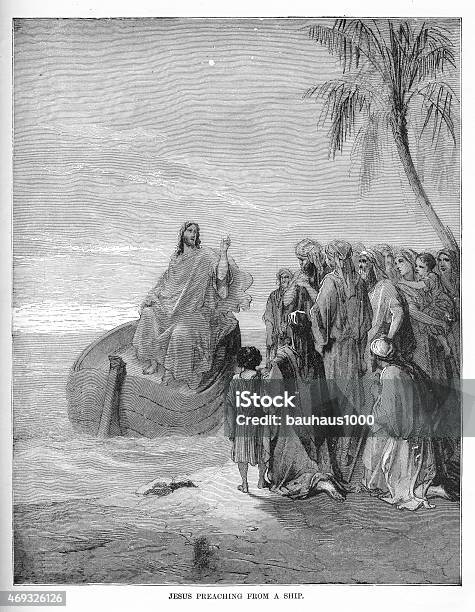 Christ Preaching From A Ship Engraving Stock Illustration - Download Image Now - 1860-1869, 19th Century, 19th Century Style