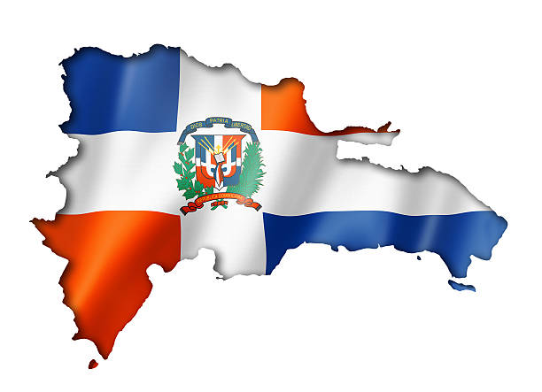 Dominican Republic flag on a map, isolated on white