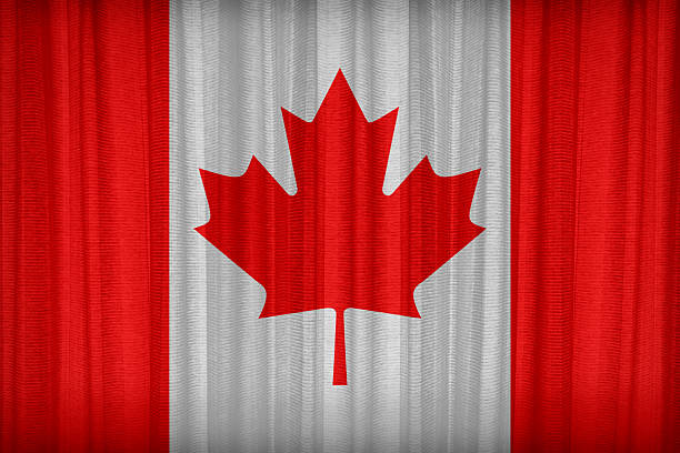istock Canada flag pattern on the fabric curtain,vintage style 469327096