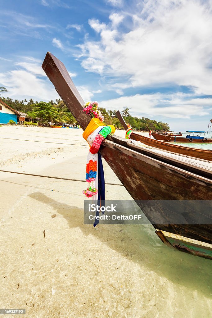 Boats in the tropical sea. Boats in the tropical sea near tropical beach. Thailand 2015 Stock Photo