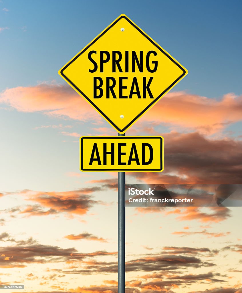 spring break road sign Road Sign Stock Photo