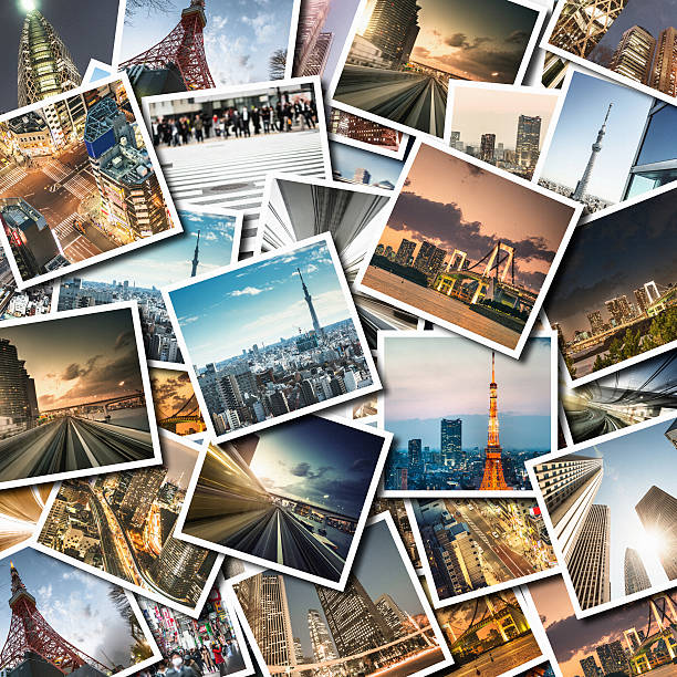 collage de atracciones turísticas de tokio - tokyo tower shinjuku ward tokyo prefecture communications tower fotografías e imágenes de stock