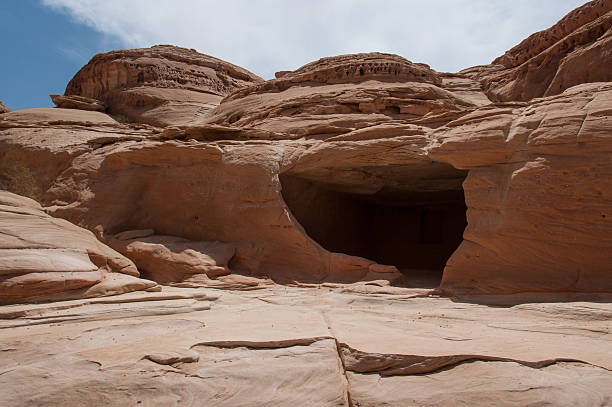Rock formations in Madain Saleh, Saudi Arabia.
