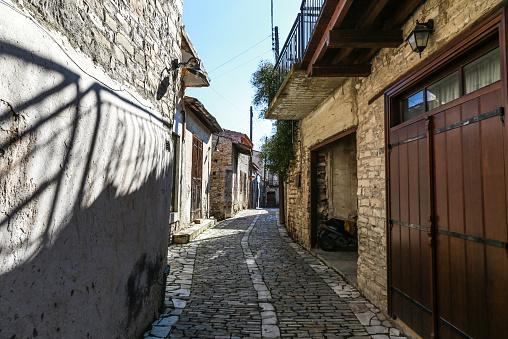 A far distant village in Cyprus mountains with stoned streets and rustic houses.