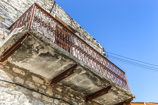 Balcony of an old rustic house in village of Lefkara, Cyprus.