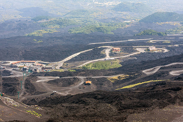 istock Mountain road on Etna volcano. 469333030