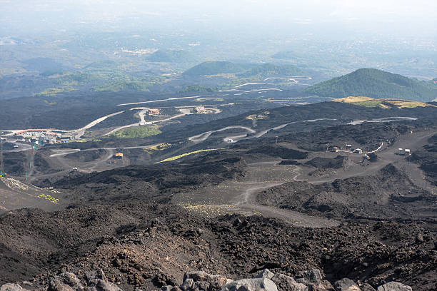 istock Mountain road on Etna volcano. 469333036