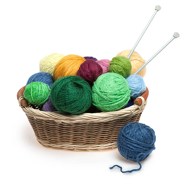istock Knitting yarn balls and needles in basket 469333768