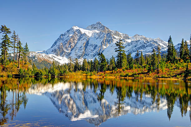 Beautiful Mt. Shuksan Reflecting on Picture Lake Beautiful Mt. Shuksan Reflecting on Picture Lake,washington state mt baker stock pictures, royalty-free photos & images