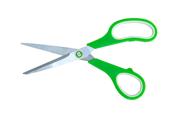 istock Green scissor isolated on white 469337434