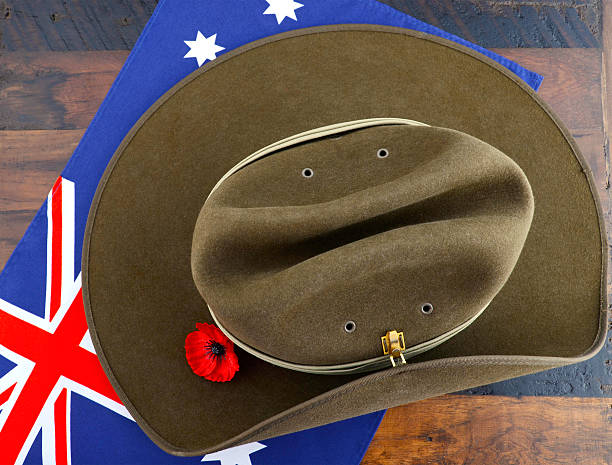 istock Anzac army slouch hat with Australian Flag 469337730
