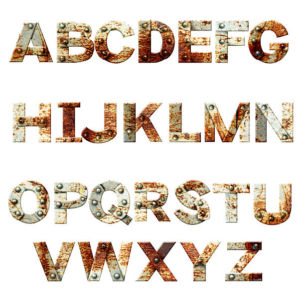 Alphabet - letters from rusty metal with rivets
