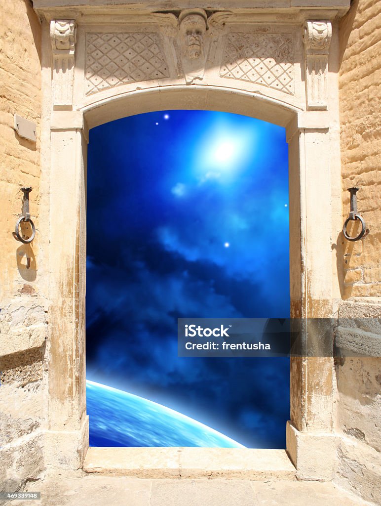 Ancient door and space scene Frame with ancient door and space scene 2015 Stock Photo