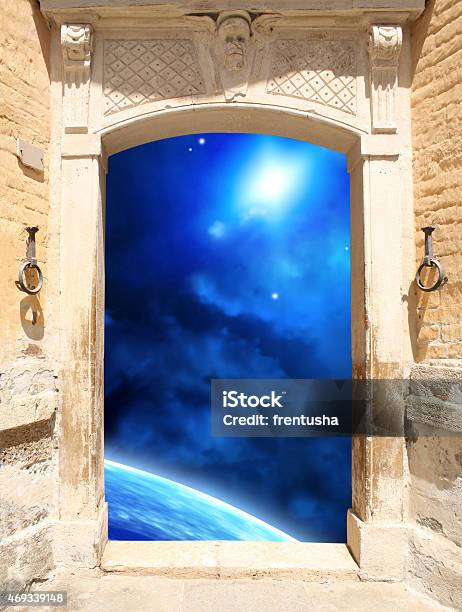 Ancient Door And Space Scene Stock Photo - Download Image Now - 2015, Alien, Ancient