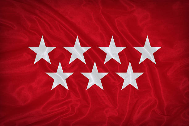 istock Community of Madrid flag  pattern on the fabric texture 469339624
