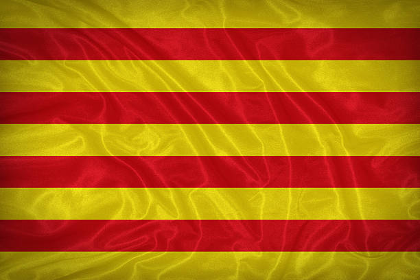 The Senyera flag pattern on the fabric texture ,vintage style