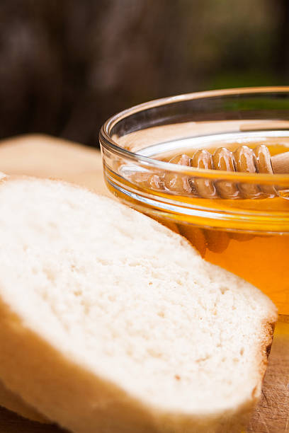 Bread and Honey in glass bowl