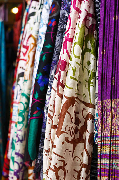 istock Silk shawls hanging at the market 469346890