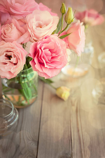 istock Bright vintage background with roses and bokeh 469350244