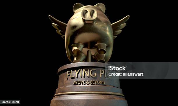 Flying Pig Trophy Award Stock Photo - Download Image Now - When Pigs Fly, 2015, Award