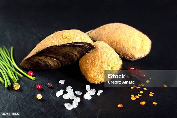 Stuffed And Breaded Mussels Battered Fish Prepared Food Stock Photo - Download Image Now