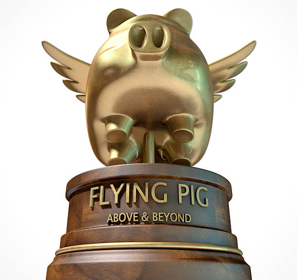 maiale volante trofeo premio - when pigs fly foto e immagini stock