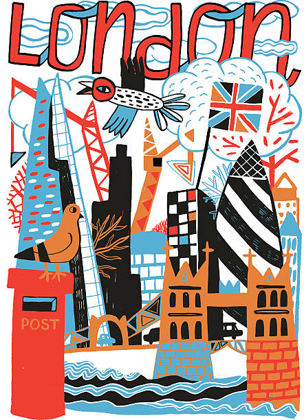 ilustrações, clipart, desenhos animados e ícones de tower bridge, shard, rio tâmisa e outros edifícios em londres - mailbox london england red british culture