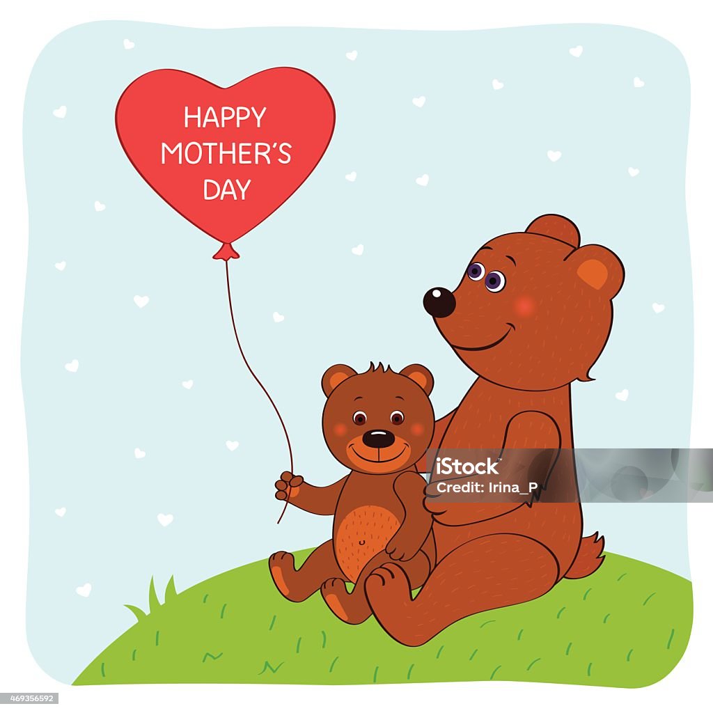 Happy Mothers Day Card With Balloon And Bears Stock Illustration - Download  Image Now - 2015, Animal, Balloon - iStock