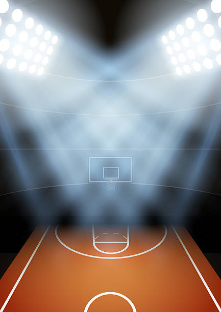 istock Background for posters night basketball stadium in the spotlight 469359608