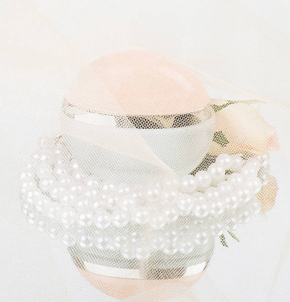 Beautiful jar on the background with pearls stock photo