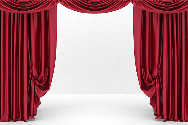 Open red theater curtain stock photo