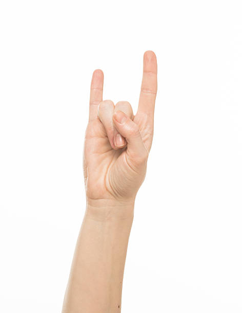 Rock and Roll gesture of female hand Rock and Roll gesture of female hand isolated on white rocker nails stock pictures, royalty-free photos & images