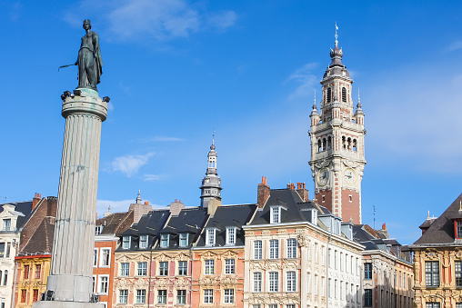 Chambre of Commerce and Statue and Column of Deesse (1845) in Lille, France.