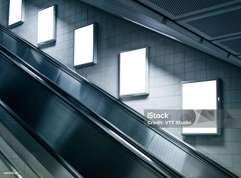 Mock up Vertical Poster in Subway station with escalator Escalator Stock Photo