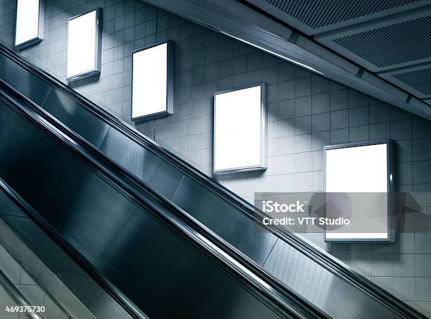 Mock Up Vertical Poster In Subway Station With Escalator Stock Photo - Download Image Now
