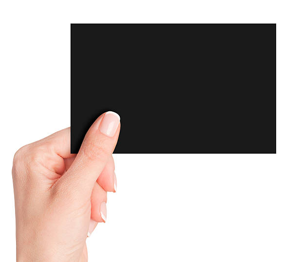 istock Women's fingers holding a blank business card 469376352