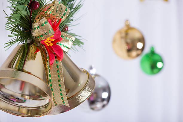 istock christmas background, bell decorate on white curtain 469376582