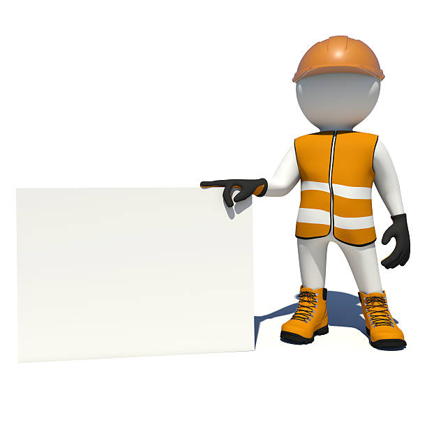 istock Worker in overalls holding big empty paper card. Isolated 469376944