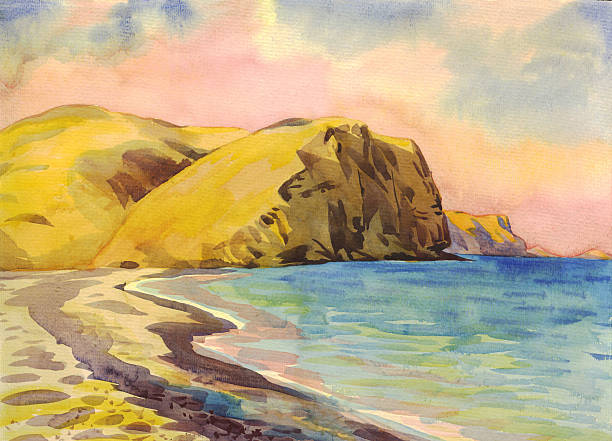 istock Seascape with rocks, Painting, Watercolor 469378058