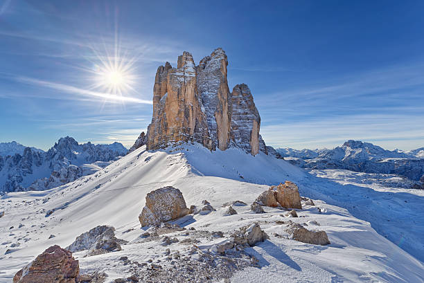 Montanhas Tre Cimo di Lavaredo - fotografia de stock