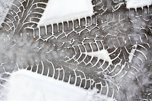 istock Tracks tire car in snow 469380306