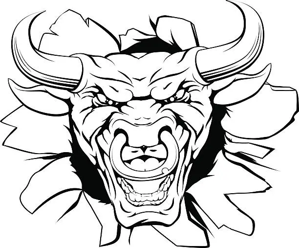 Vector illustration of Bull mascot smashing out