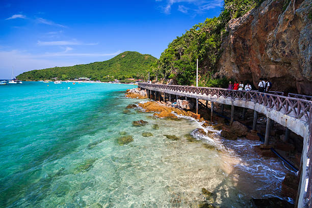 Pattaya , Thailand - November 20, 2011: Many tourists was relaxing on the beach and sightseeing the beautiful views of the blue sea and clear water.