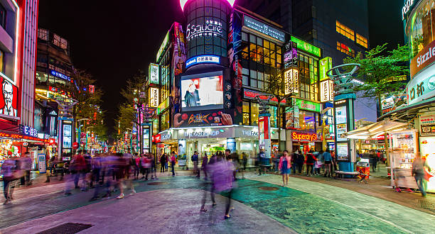 Taipei,Taiwan - March 16,2015 : Night scene of the Ximending, it is the source of Taiwan's fashion, subculture, and Japanese culture.People can seen walking and shopping around it.