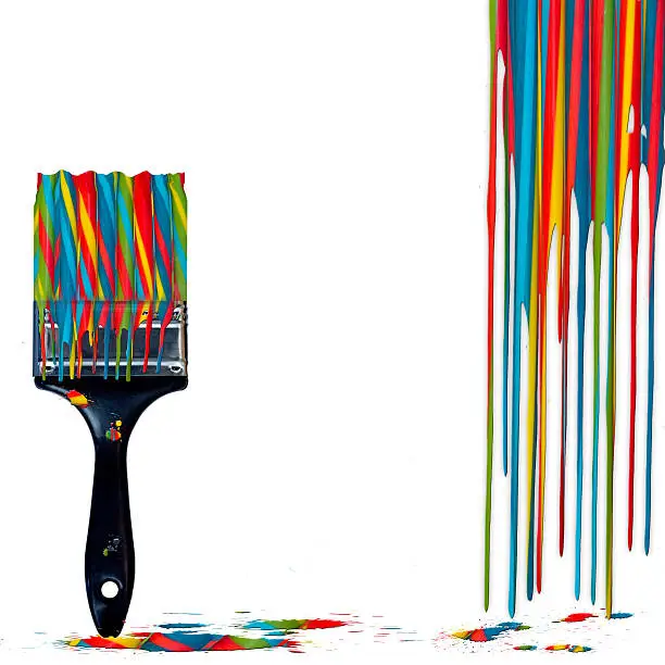 Paintbrush with candy-cane brush with paint flowing out from it of same vivid colors of candy canes... concept (Color life beautiful)